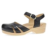 Dansko Margreta Women's Mary Jane Clog — Leather Upper with Cutout Details, Adjustable Strap and Padded Footbed Black 7.5-8 M US
