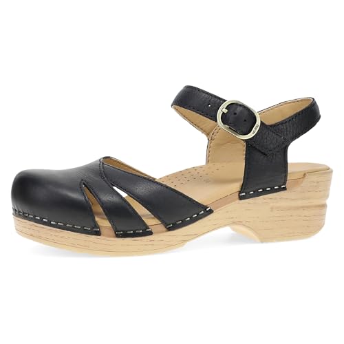 Dansko Margreta Women's Mary Jane Clog — Leather Upper with Cutout Details, Adjustable Strap and Padded Footbed Black 7.5-8 M US