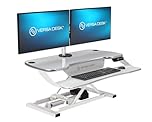 VERSADESK® PowerPro™ Elite 36” x 24" – App Controlled Electric Standing Desk Converter w/USB Charging Port. Raises up to 20”. Fully Assembled – Includes LED Lights. Supports 80 lbs. – White