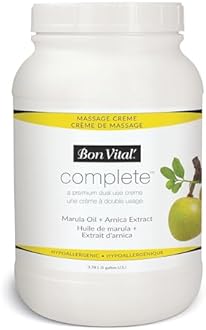 Bon Vital Complete Massage Creme, 1-Gallon, Unscented Non-Greasy Cream with Marula, Olive & Jojoba Oils, Hypoallergenic Moisturizer for Professional or Home Use, Premium Dual-Purpose, Massage Therapy