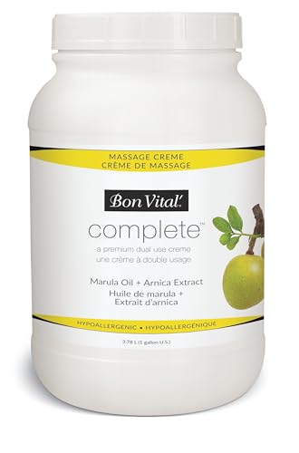 Bon Vital Complete Massage Creme, 1-Gallon, Unscented Non-Greasy Cream with Marula, Olive & Jojoba Oils, Hypoallergenic Moisturizer for Professional or Home Use, Premium Dual-Purpose, Massage Therapy