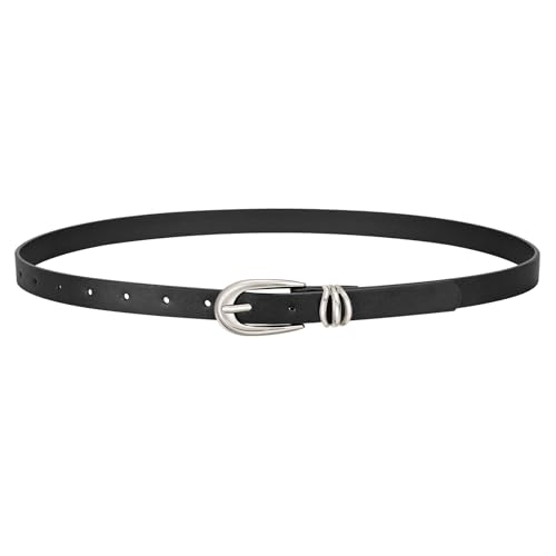 JASGOOD Women Leather Belt for Jeans Pants Fashion Skinny Waist Belt Ladies Thin Dress Belt with Gold Buckle