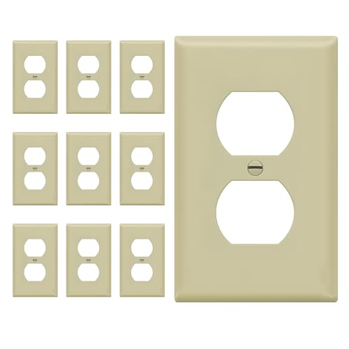 Image of Duplex Wall Plates Kit by Enerlites 8821-I Home Electrical Outlet Cover, 1-Gang Standard Size, Unbreakable Polycarbonate Material, Ivory- 10 Pack Dual Port Replacement Receptacle Faceplates