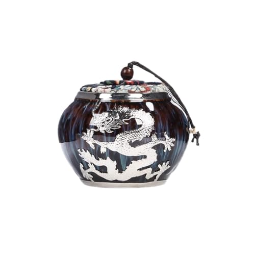 LINKIO Ceramic Food Jar Retro Silver Dragon Pattern Tea Can Household Sealed Can Tea Storage Can Unique Ceramic Organizer Pantry Storage Containers