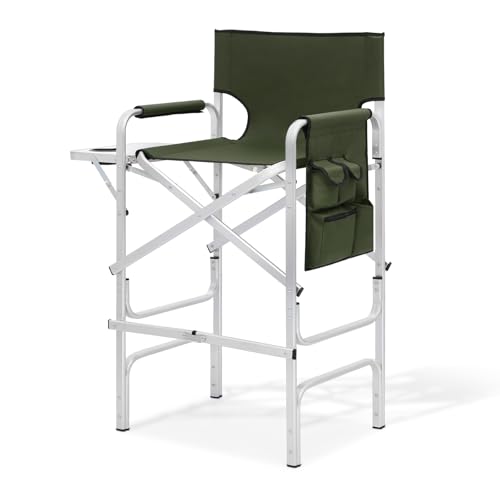 Magshion Tall Director Chair for Vendors & Makeup Artists 31 Seat Height 250 lbs Capacity Portable Folding Chair w/Side Table Side Pocket & Cup Holder for Booths Craft Fairs Camping Dark Green
