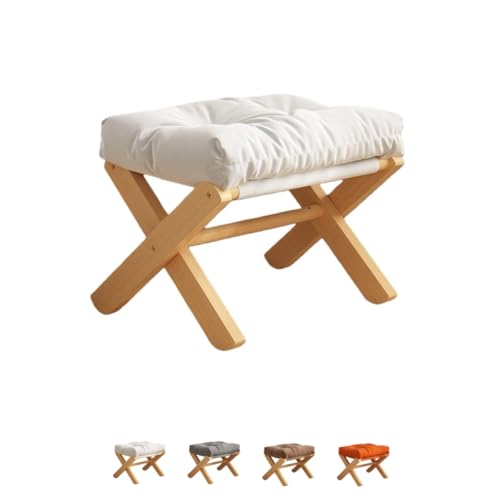 Zekonoオットマン 折りたたみ 足置き台 デスク下 フットレスト スツール 木製 軽量 取り外し可能 しっかり ふわふわ 耐荷重 おしゃれ 脚置き 腰掛け イス 北欧 靴交換 玄関 オフィス (無垢材の脚 - スノーホワイト - コットンリネン)