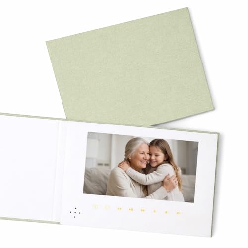 Luxury Linen Bound Video Book | Blank Cover | Customizable Video & Message | 7 IPS Display Rechargeable Battery 3-Hour Video Playback | Ideal for Personalized Gifts