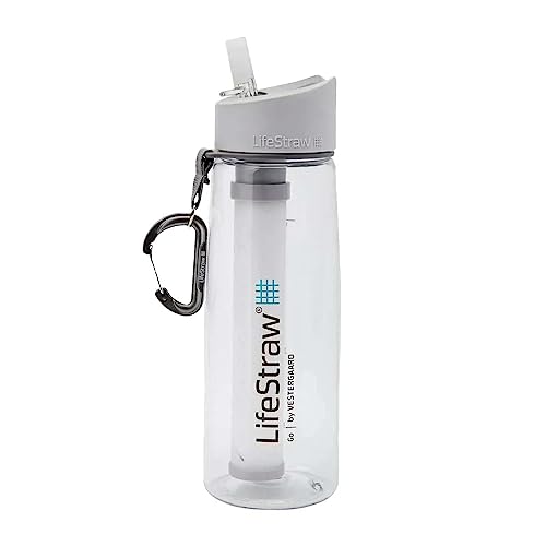 LifeStraw Go Water Filter Bottle with 2-Stage Integrated Filter Straw for Hiking, Backpacking, and Travel, Clear