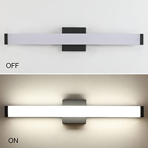 Image of Bathroom Vanity Light Brushed Nickel Square LED 24 inch 14W 4000K Natural White Light Wall Bar Lighting Fixtures Over Mirror (Matte Black, 24in)