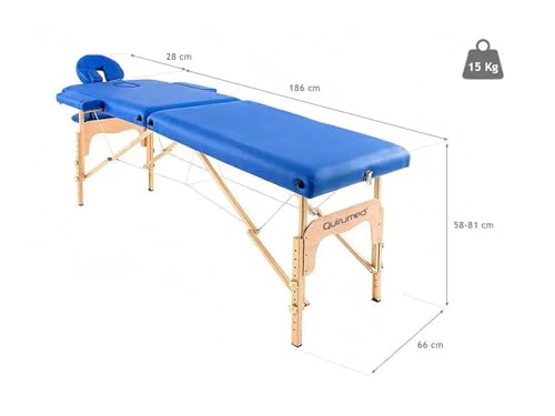 QUIRUMED Easy Klappmassagetisch aus Holz, Farbe Schwarz, 186 x 66 cm, Massagetisch, Physiotherapie-Massage, Kunstleder, Gelenkkopf, höhenverstellbar, 2 Abschnitte