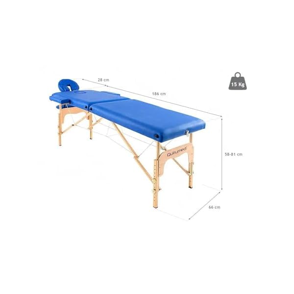 QUIRUMED Table de Massage Pliable en Bois Easy, Couleur Noire, 186 x 66 cm, Table de Massage, Massage physiothérapie, Similicuir tête articulée, Hauteur réglable, 2 Corps