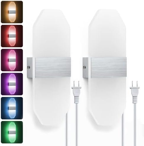 Angdarun LED Wall Sconces, RGB Stepless Dimming Smart Wall Sconces with Bluetooth Control Hardwired Wall Mounted Wall Lights for Bedroom Bathroom Porch Hallway Hotel Cafe (2-Pack)