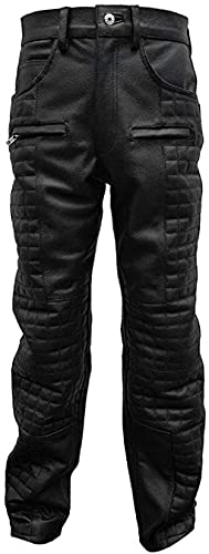 Mens Bikers Pants Real Black Leather Quilted Box Design Motorcycle Jeans Trouser