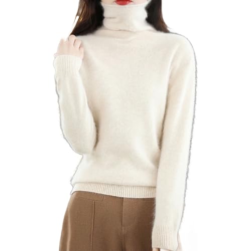 Women's Turtleneck Sweater Pure Mink Cashmere Sweater Knitted Loose and