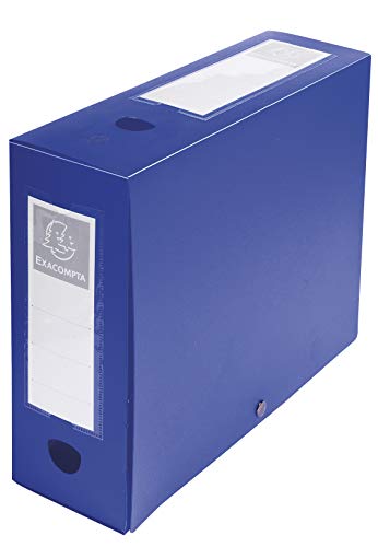 Boîtes d'archives opaque Exacompta 59932E en plastique rigide bleu avec porte-étiquettes