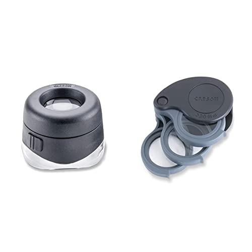 Carson LED VersaLoupe 10x LED Lighted Focusing Loupe Magnifier (LH-50), Black/Clear & TriView 5x/10x/15x Folding Loupe Magnifier with Built-in Case (TV-15), Black