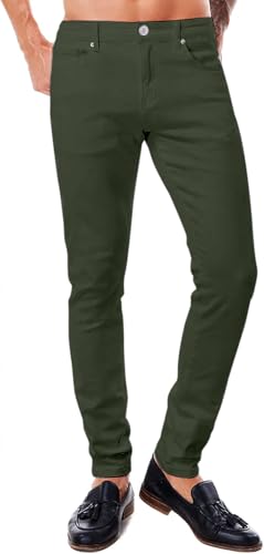 ABSECAI Mens Jeans Pants Skinny Slim Fit Comfy Fashion Denim Stretch Fit Green 32