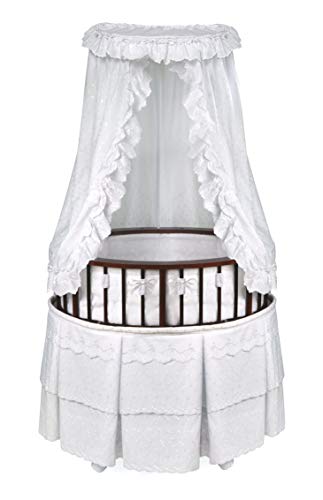 Elite Oval Wooden Baby Bassinet with Bedding, Canopy, and Storage