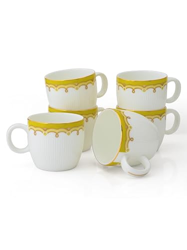 Image of Clay Craft Fine Ceramic Gold Printed Coffee /Tea Cups Set of 6-200 ml Each - Barrel 1406