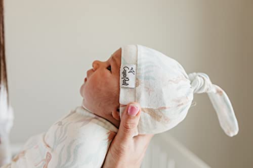 Image of Copper Pearl Baby Beanie Hat Top Knot Stretchy Soft Coral