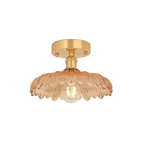 Luminaire de salle à manger anti-éblouissement : plafonnier vintage doré en verre pivoine