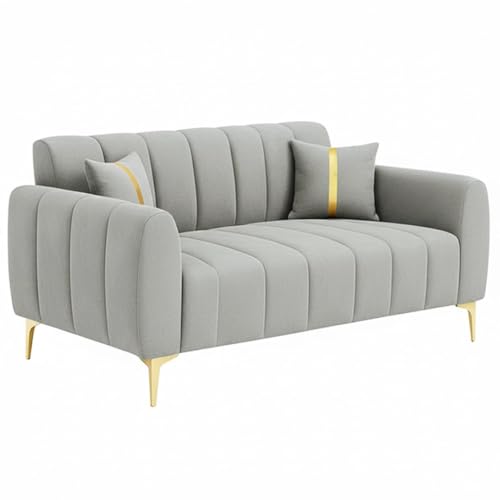 Image of FURNY Harmony 2 Seater Velvet Fabric Sofa Set (Light Grey) with Golden Finish Legs Durable & Comfortable Ideal for Living Room