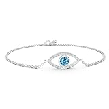 Angara Bezel-Set Lab Grown Fancy Intense Blue and White Diamond Evil Eye Bracelet in Platinum for...