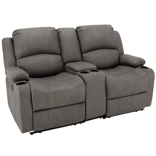 Camper Comfort 65' Wall Hugger Reclining RV | RV Theater Seats (Manual, Slate) | Double Recliner RV Sofa & Console | RV Couch | Wall Hugger Recliner | RV Theater Seating | RV Furniture