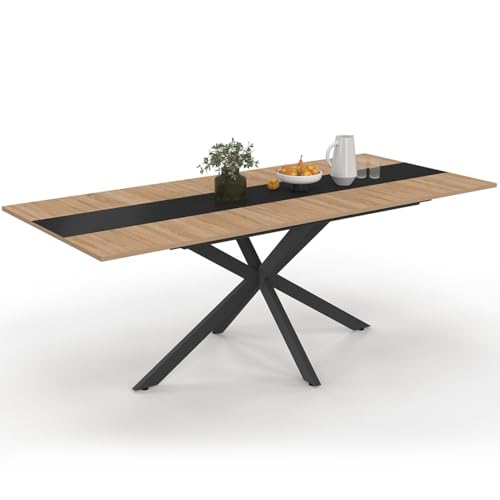 IDMarket - Table à Manger Extensible Rectangle Alix 6-10 Personnes Bois et et Bande Centrale Noire 160-200 cm