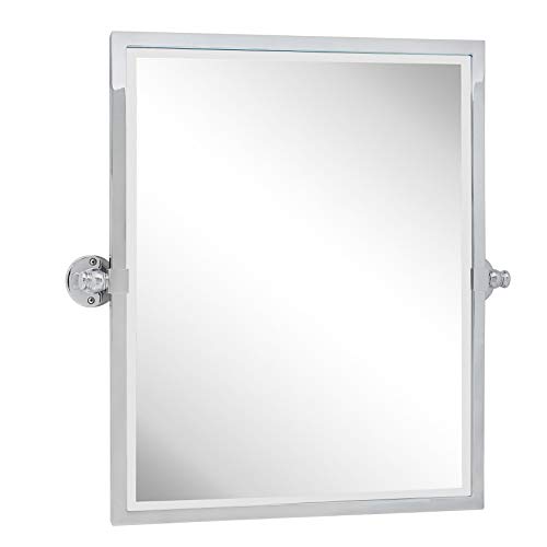 Image of Polished Silver Metal Framed Pivot Rectangle Bathroom Mirror Tilting Beveled Vanity Mirrors for Wall, Overall 23.9 x 24 inches (Mirrror 20 x 24 inches)