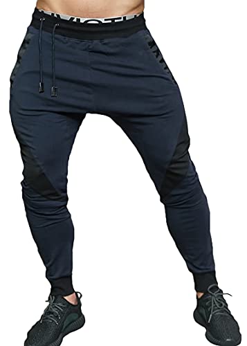 Mech-Eng Men s Joggers Pants Gym Workout Running Trousers with Pockets(Navy M/Tag XL)