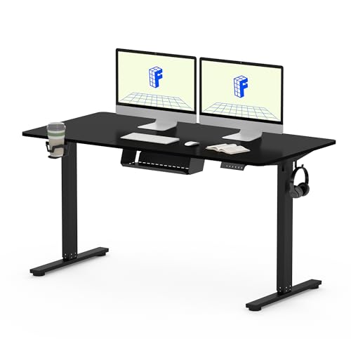 Flexispot Escritorio Elevable Con Tablero 140x60 Mesa Elevable Eléctrico Standing Desk, Mesa De Elevable Escritorio Regulable Altura Con 4 Control Con Memoria Gancho Portabotellas Negro