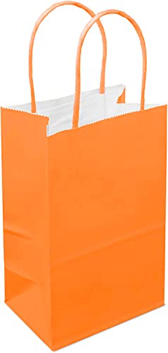 Dsquare 12Ct Food Safe Premium Paper & Ink Color Kraft Bag With Handle 8.5 X 5.25 In - Party Favor Gift Bags With Handle, Color Goody Bag, Paper Diy Bag, Environmentally Safe (Small, Orange) #TOP3