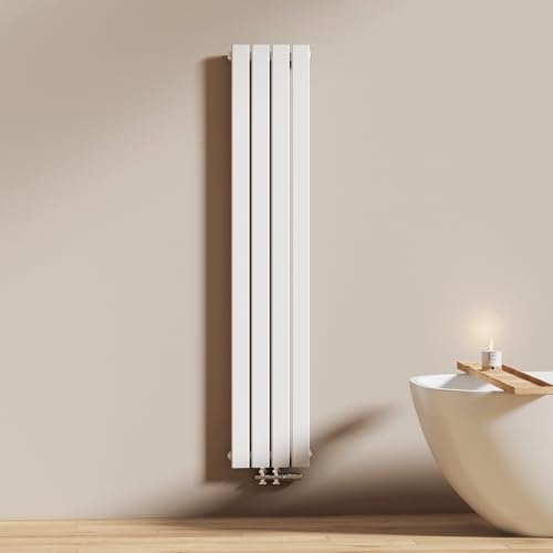 EMKE Radiateur à Eau Chaude 160x30 cm, Radiateur plat seule couche connexion centrale, Montage mural vertical design, Blanc