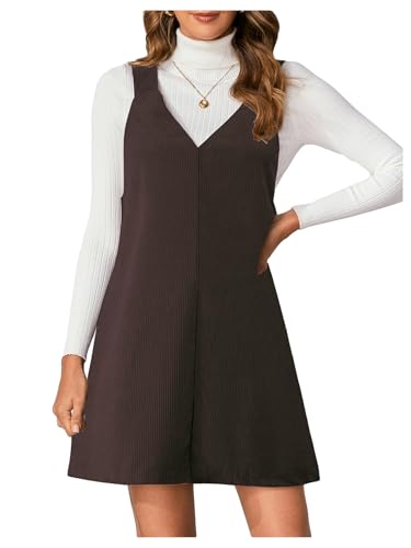 Image of Milumia Women V Neck Corduroy Overall Dress 2026 Spring Mini Pinafore Jumper Dress