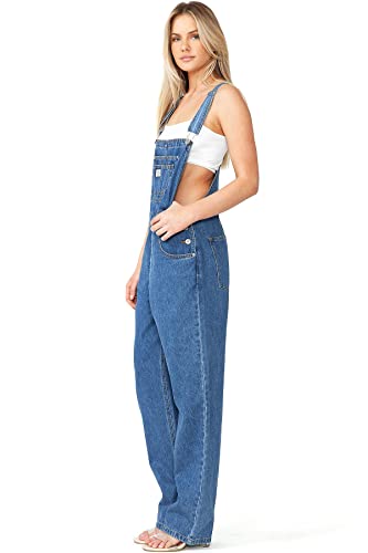 Lana Roux Womens Relaxed Fit Denim Oversize Boyfriend Bib Overalls (Medium Denim, X-Small) #TOP3