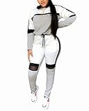 Women's Casual Sweatsuit Two Piece Outfits Patchwork Net Color Block Pocket Hooded Top Pant Set Jogg