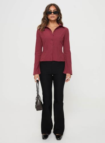 Image of Princess Polly Womens Anni Pinstripe Shirt Blue