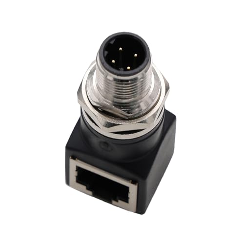 HangTon - Adaptador de red M12 a RJ45, 4 pines D-Code macho para conmutador Ethernet, codificador de sensor de automatización de control de máquina industrial Profinet EtherCat, CAT5e CAT6 de 1 Gbps