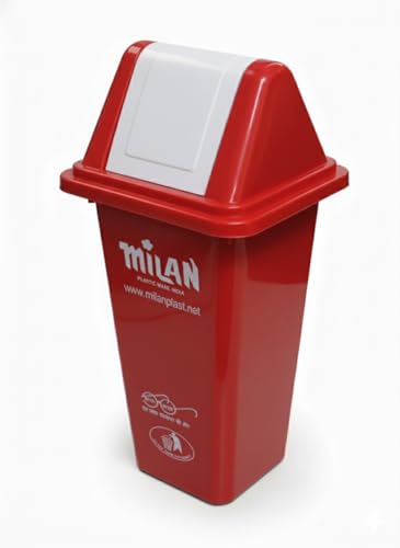 Image of Milan Plastic Square Swing Lid Garbage Dustbin 60 Litre Red