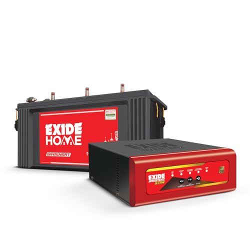 Image of Exide Inverter & Battery Combo for Home & Small Office - STAR12V900 (900VA /12V) Pure Sine Wave Inverter + INVASMART ISST1500 150Ah Short Tubular Battery | 42M Inverter & 36M Battery Warranty