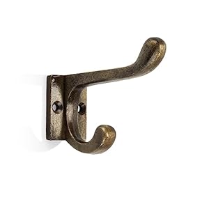 CRAFTSMAN ROAD Vintage Cast Iron Wall Hooks (Antique Brass Finish, Set of 4) - Rustic, Farmhouse Coat Hooks | Great for Coats, Bags, Towels, Hats | Classic Stout CRAFTSMAN ROAD Vintage Cast Iron Wall Hooks Antique Brass Finish Set of 4 Rustic Farmhouse Coat Hooks Great for Coats Bags Towels Hats Classic Stout