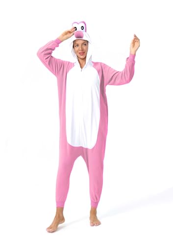 KZLFSHI Adult Onesie Pajamas Cosplay Halloween Costume Animals Sleepwear Jumpsuit Costume for Women Men (US Alpha Medium Regular Regular pink-white)