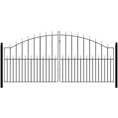Image of Manor Ball Top Metal Arched Driveway Gates Galvanised Wrought Iron Dual Swing Gate (2743mm (9ft) Gap x 1220mm High MAZP16)