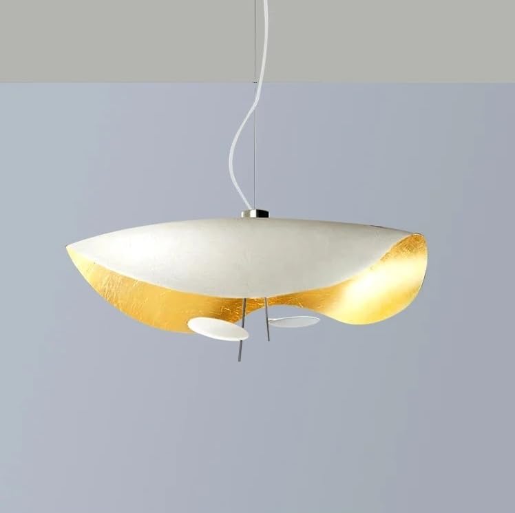 Generico Lampadario moderno, Lampada a sospensione Cappello disco volante dal design industriale retrò replica a bianca nera(White Gold D80cm,Dimming)