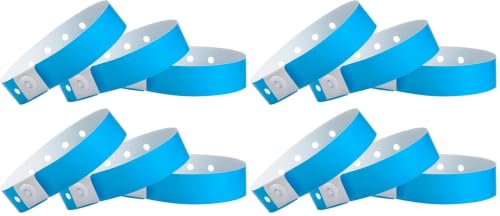 Image of 500 WristCo Neon Blue Plastic Wristbands for Events - Extended Wear, Secure Snap Prevents Reuse - Premium-Grade Bracelets for Hospital & Medical ID, Party & VIP Identification (Pack of 4)