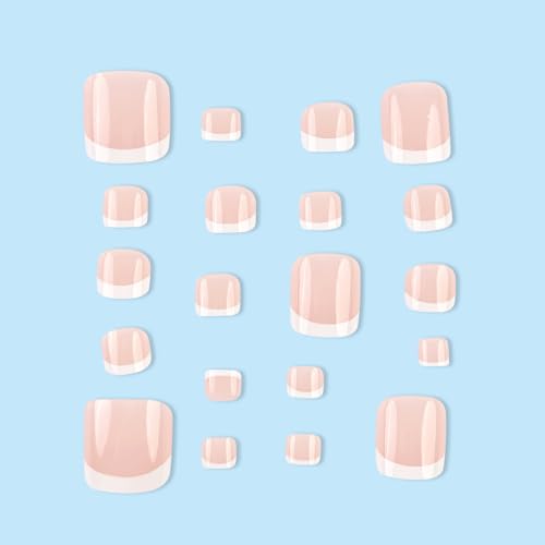 Image of Press On Toe Nails, 24 Pcs Skin Color Fake Toe Nails for Women | Natural-looking artificial toe nail extension kit, convenient full-cover stick on toenails.
