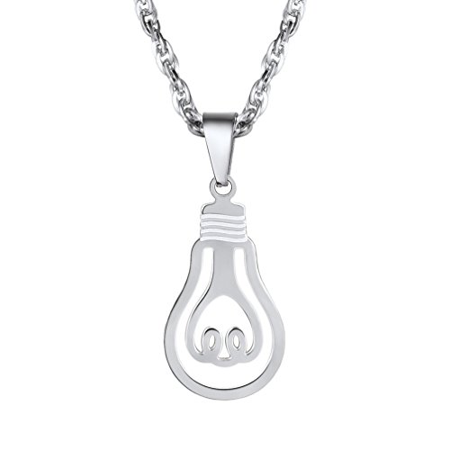 Preisvergleich Produktbild PROSTEEL Anhänger Halskette, Silber Kreative Leuchtmittel Glühbirne Glühlampe Charm Anhänger Edelstahl Halsschmuck mit 55cm Singapurkette