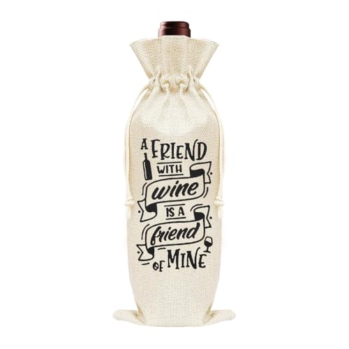 Image of Sudaporn Friends Birthday Christmas Gifts Bag for Wine Lover Enthusiast Friendship Gifts for Women Men a Friend with Wine Is a Friend of Mine Bff Bestie Friends Champagne Drawstring Bag