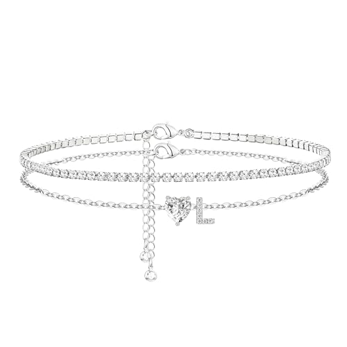 Tobilleras de plata con inicial de corazón para mujer con acabado elegante e impermeable
